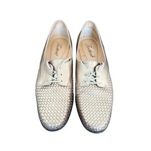 Trotters Womens Metallic Gold Woven Leather Lace Up Oxford Shoes Women Size 7.5N